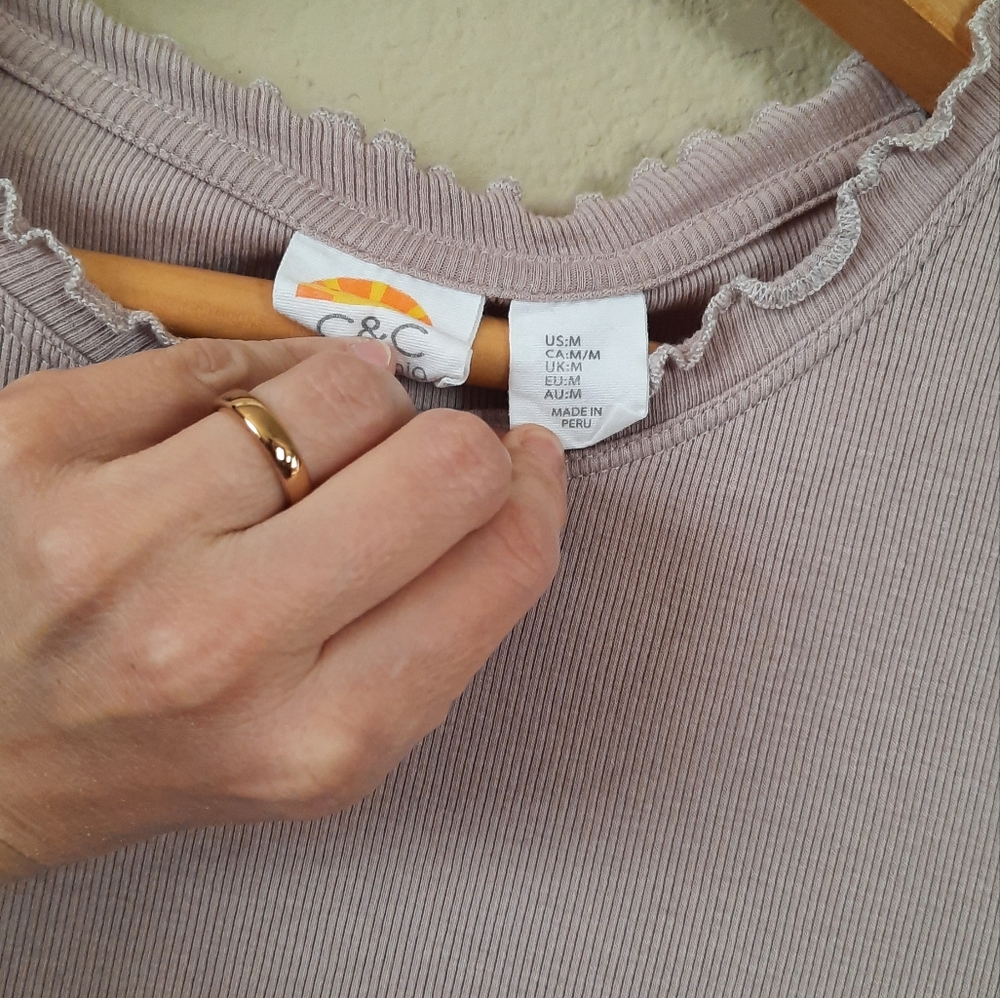 Ribbed Stretchy Mauve Top Lettuce Hem - Picture 4 of 5